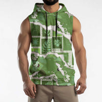 Hawaii Japanese Culture Sage Green Sleeveless Hoodie Spring Cranes Aloha Pattern
