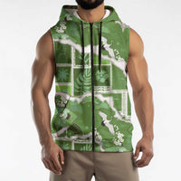 Hawaii Japanese Culture Sage Green Sleeveless Zip Hoodie Spring Cranes Aloha Pattern LT01 - Polynesian Pride