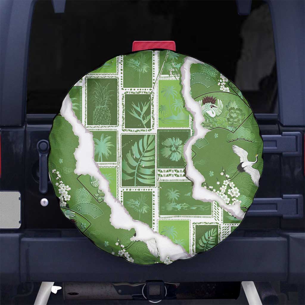 Hawaii Japanese Culture Sage Green Spare Tire Cover Spring Cranes Aloha Pattern LT01 No hole Sage - Polynesian Pride