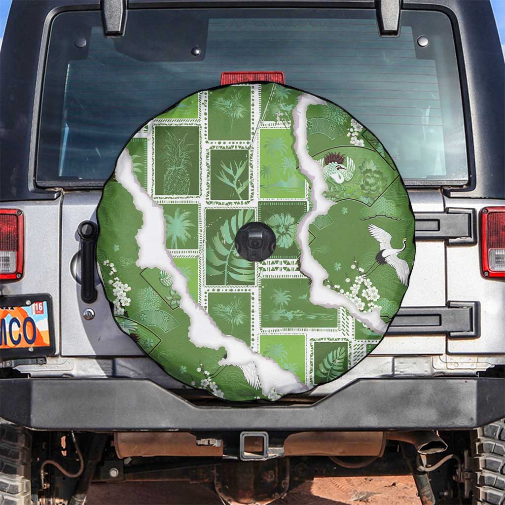Hawaii Japanese Culture Sage Green Spare Tire Cover Spring Cranes Aloha Pattern LT01 Sage - Polynesian Pride