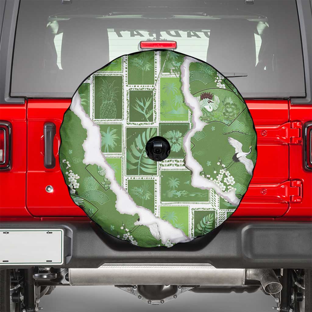Hawaii Japanese Culture Sage Green Spare Tire Cover Spring Cranes Aloha Pattern LT01 - Polynesian Pride