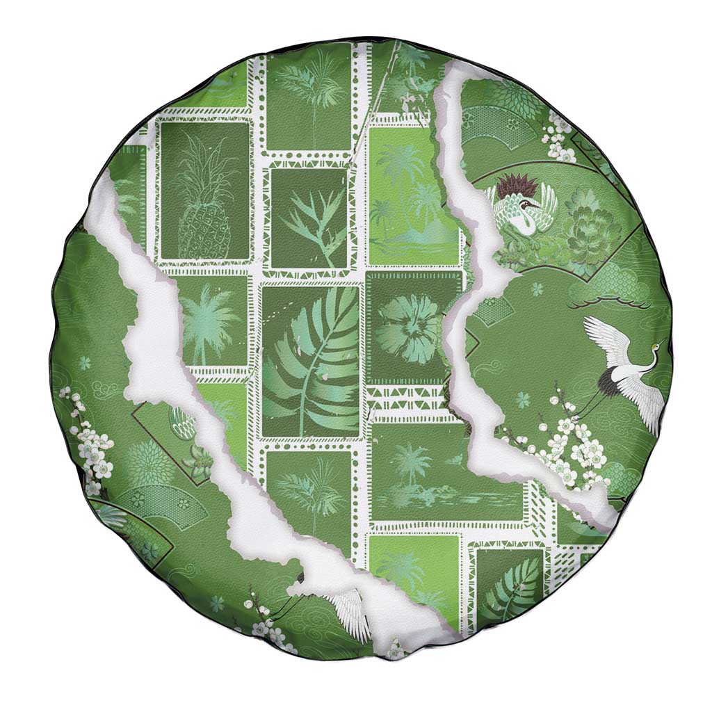 Hawaii Japanese Culture Sage Green Spare Tire Cover Spring Cranes Aloha Pattern LT01 - Polynesian Pride