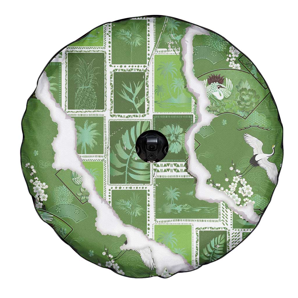 Hawaii Japanese Culture Sage Green Spare Tire Cover Spring Cranes Aloha Pattern LT01 - Polynesian Pride