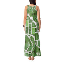 Hawaii Japanese Culture Sage Green Tank Maxi Dress Spring Cranes Aloha Pattern