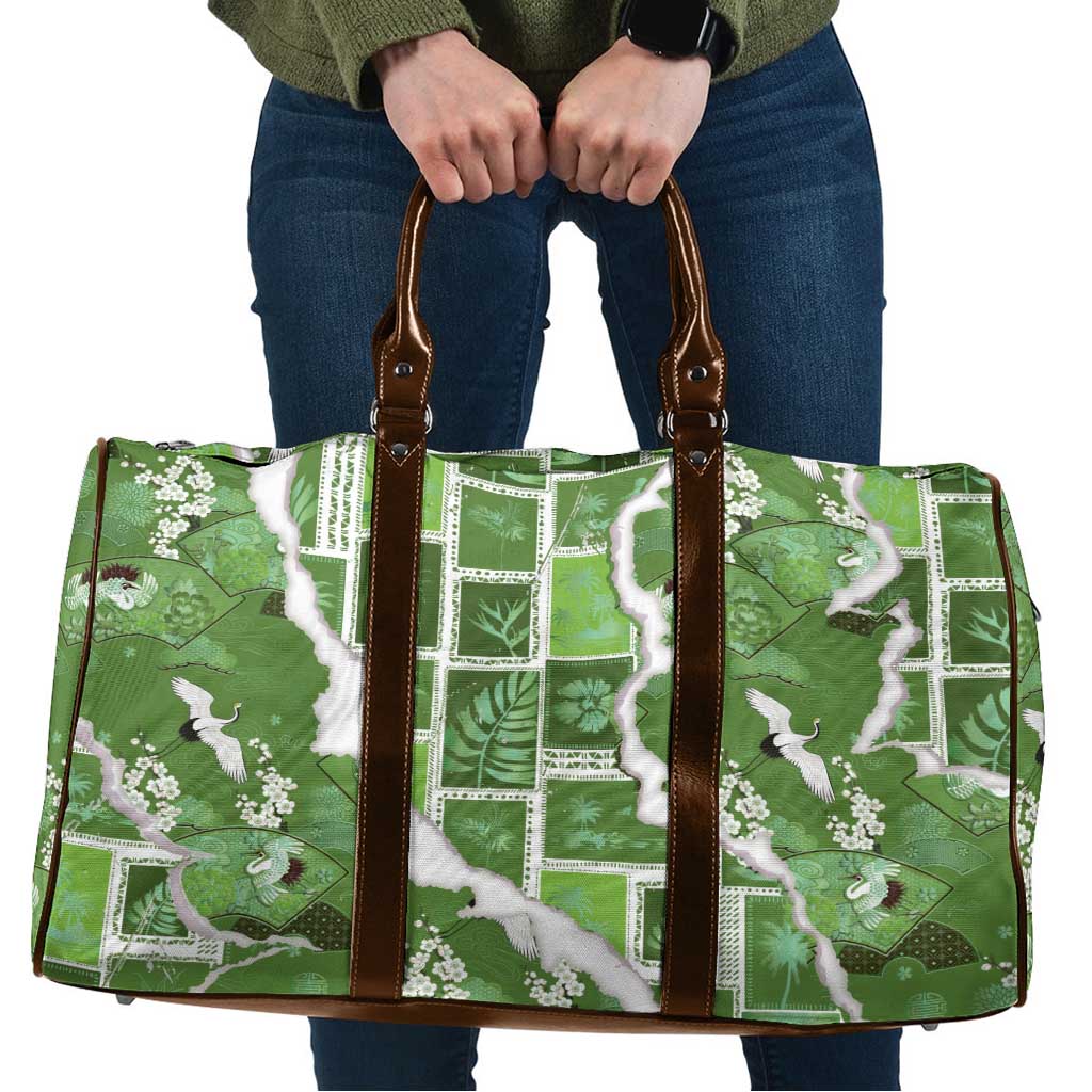 Hawaii Japanese Culture Sage Green Travel Bag Spring Cranes Aloha Pattern LT01 Sage - Polynesian Pride