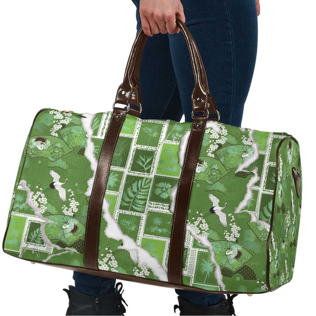 Hawaii Japanese Culture Sage Green Travel Bag Spring Cranes Aloha Pattern LT01 - Polynesian Pride