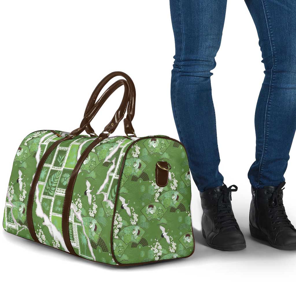 Hawaii Japanese Culture Sage Green Travel Bag Spring Cranes Aloha Pattern LT01 - Polynesian Pride