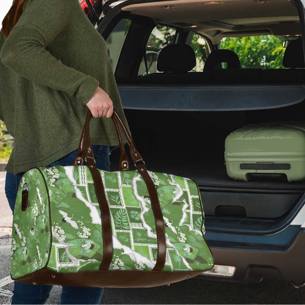 Hawaii Japanese Culture Sage Green Travel Bag Spring Cranes Aloha Pattern LT01 - Polynesian Pride