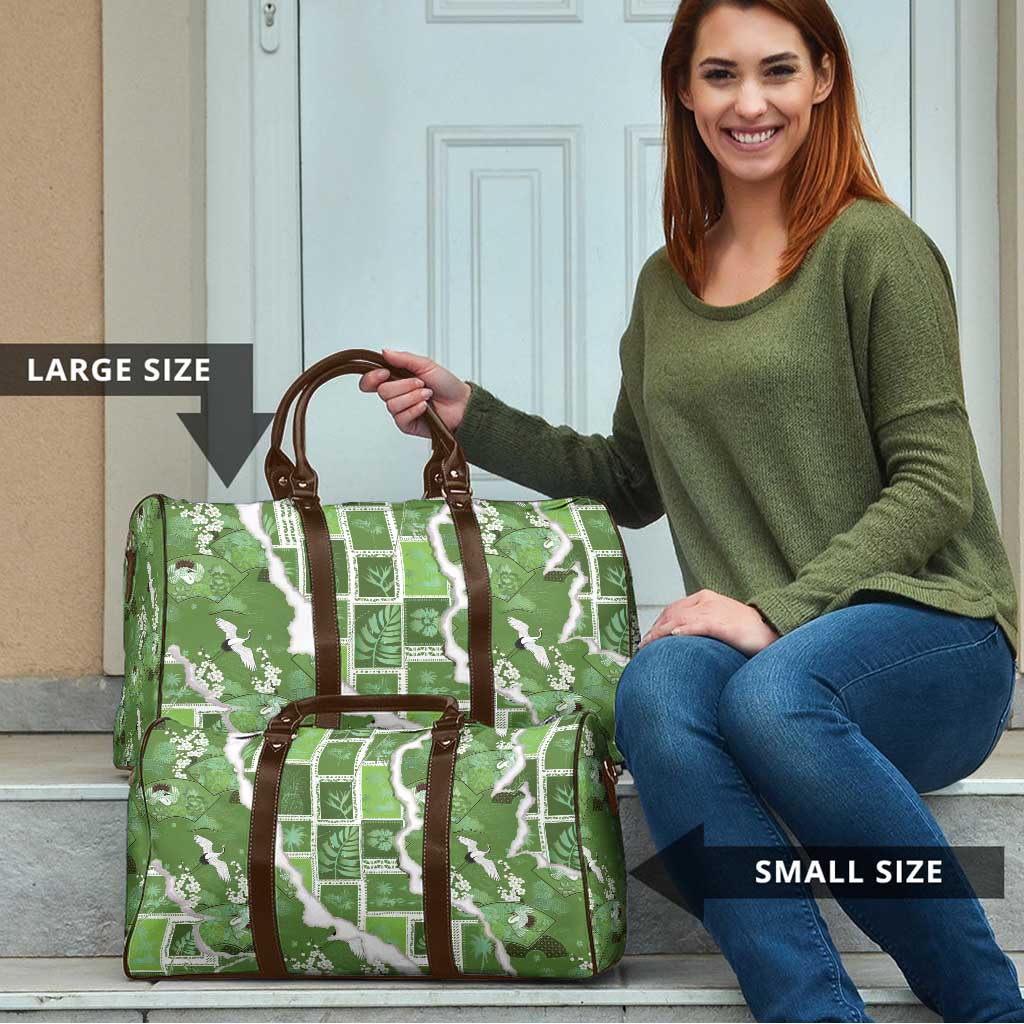 Hawaii Japanese Culture Sage Green Travel Bag Spring Cranes Aloha Pattern LT01 - Polynesian Pride