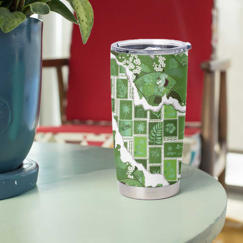 Hawaii Japanese Culture Sage Green Tumbler Cup Spring Cranes Aloha Pattern LT01 - Polynesian Pride