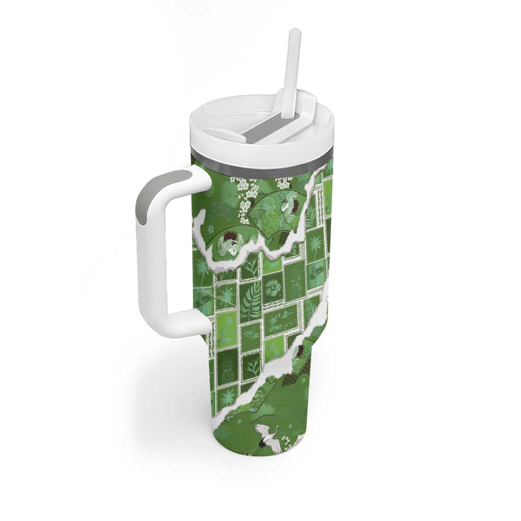 Hawaii Japanese Culture Sage Green Tumbler With Handle Spring Cranes Aloha Pattern LT01 - Polynesian Pride