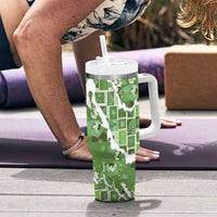 Hawaii Japanese Culture Sage Green Tumbler With Handle Spring Cranes Aloha Pattern LT01 - Polynesian Pride