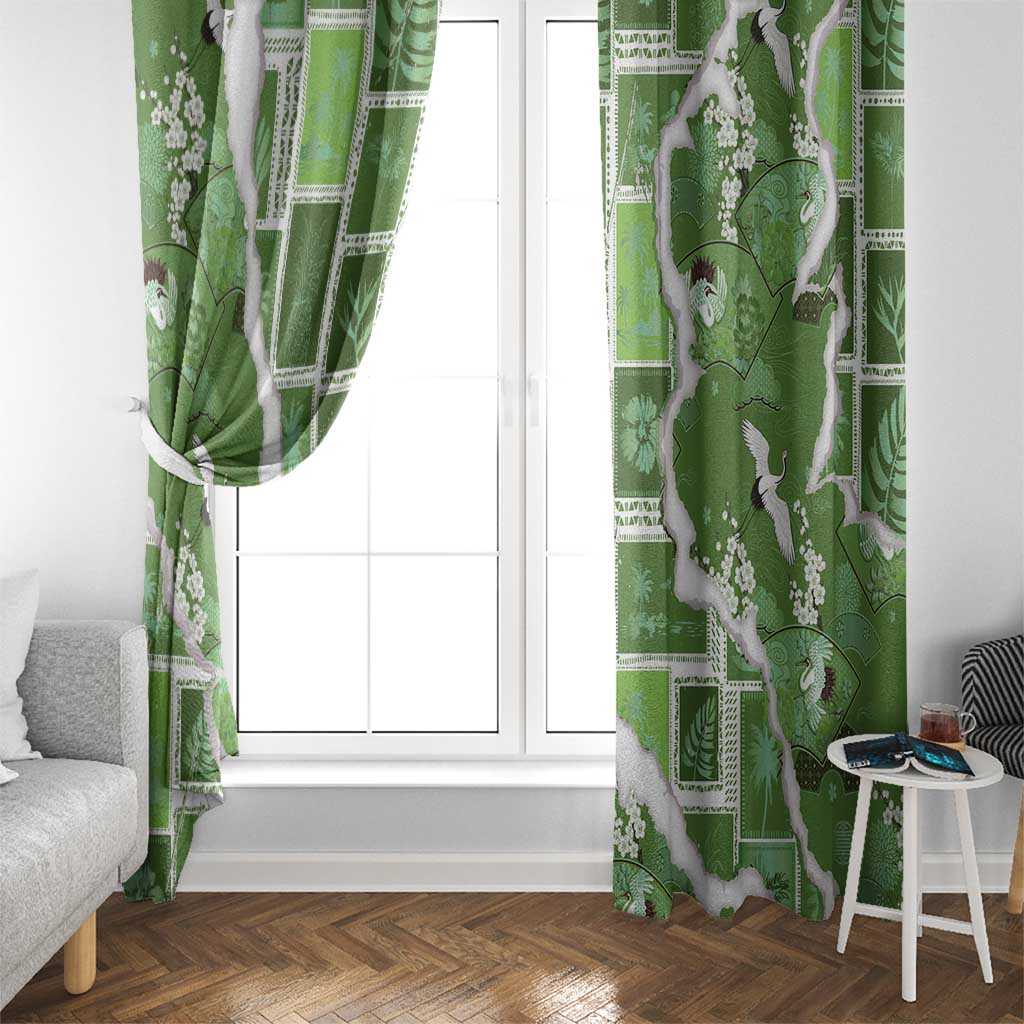 Hawaii Japanese Culture Sage Green Window Curtain Spring Cranes Aloha Pattern LT01 - Polynesian Pride