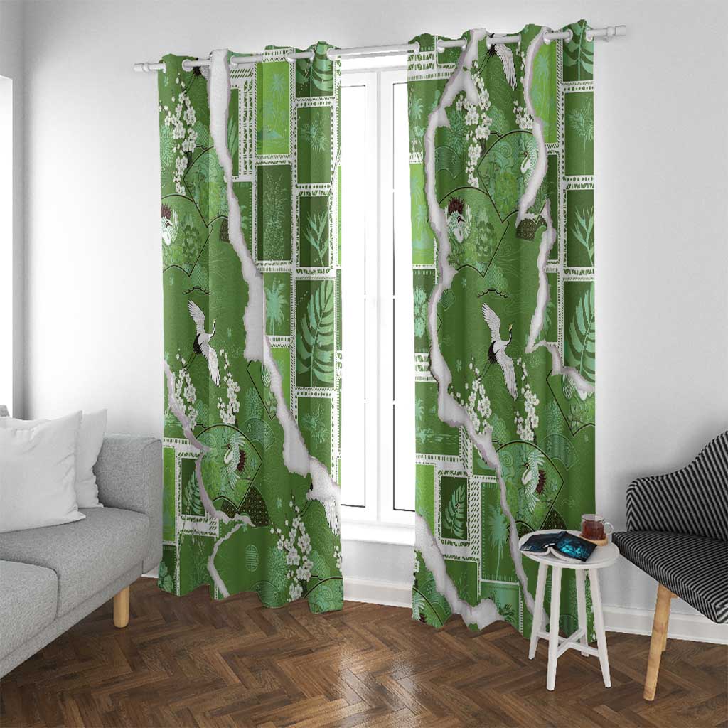 Hawaii Japanese Culture Sage Green Window Curtain Spring Cranes Aloha Pattern LT01 With Grommets Sage - Polynesian Pride