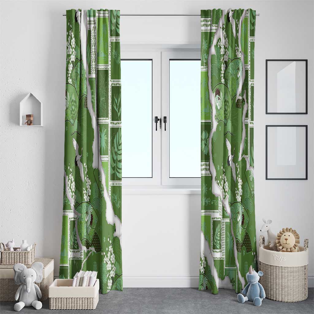 Hawaii Japanese Culture Sage Green Window Curtain Spring Cranes Aloha Pattern LT01 - Polynesian Pride