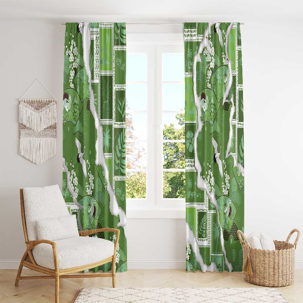 Hawaii Japanese Culture Sage Green Window Curtain Spring Cranes Aloha Pattern LT01 - Polynesian Pride