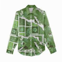 Hawaii Japanese Culture Sage Green Women Casual Shirt Spring Cranes Aloha Pattern LT01 - Polynesian Pride