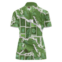 Hawaii Japanese Culture Sage Green Women Polo Shirt Spring Cranes Aloha Pattern LT01 - Polynesian Pride