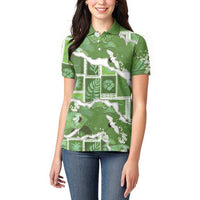 Hawaii Japanese Culture Sage Green Women Polo Shirt Spring Cranes Aloha Pattern LT01 - Polynesian Pride