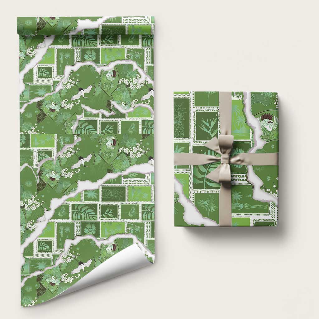 Hawaii Japanese Culture Sage Green Wrapping Paper Spring Cranes Aloha Pattern LT01 58" × 23" Sage - Polynesian Pride