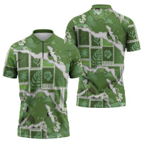 Hawaii Japanese Culture Sage Green Zipper Polo Shirt Spring Cranes Aloha Pattern LT01 - Polynesian Pride