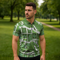 Hawaii Japanese Culture Sage Green Zipper Polo Shirt Spring Cranes Aloha Pattern LT01 - Polynesian Pride