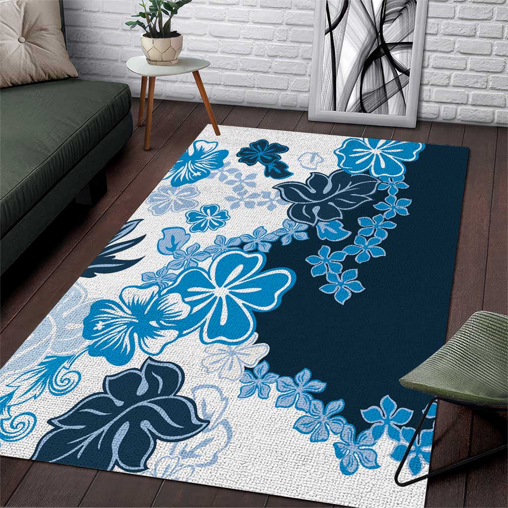 Blue Hibiscus Plumeria Floral Area Rug - Polynesian Pride