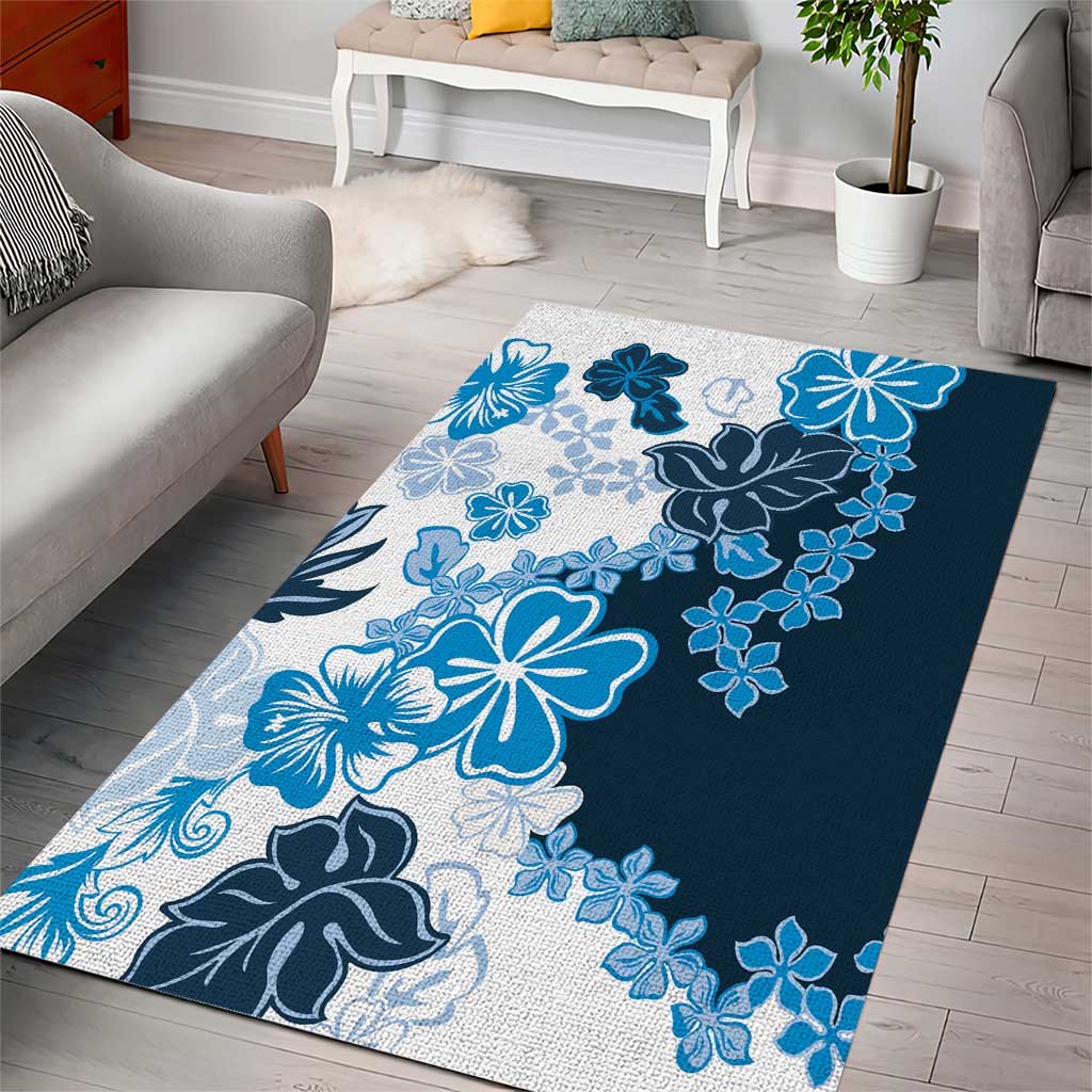Blue Hibiscus Plumeria Floral Area Rug - Polynesian Pride