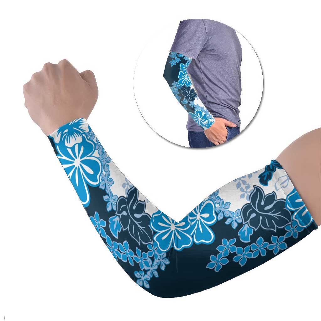 Blue Hibiscus Plumeria Floral Arm Sleeves - Polynesian Pride