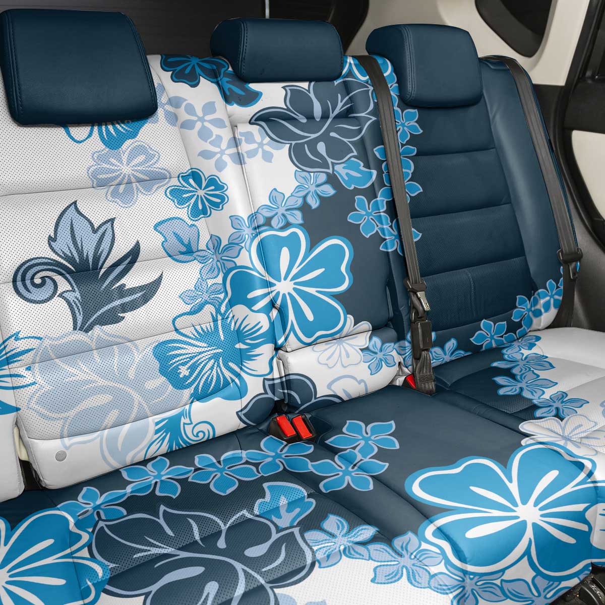 Blue Hibiscus Plumeria Floral Back Car Seat Cover - Polynesian Pride