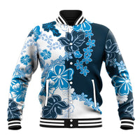 Blue Hibiscus Plumeria Floral Baseball Jacket LT01 Unisex Blue - Polynesian Pride