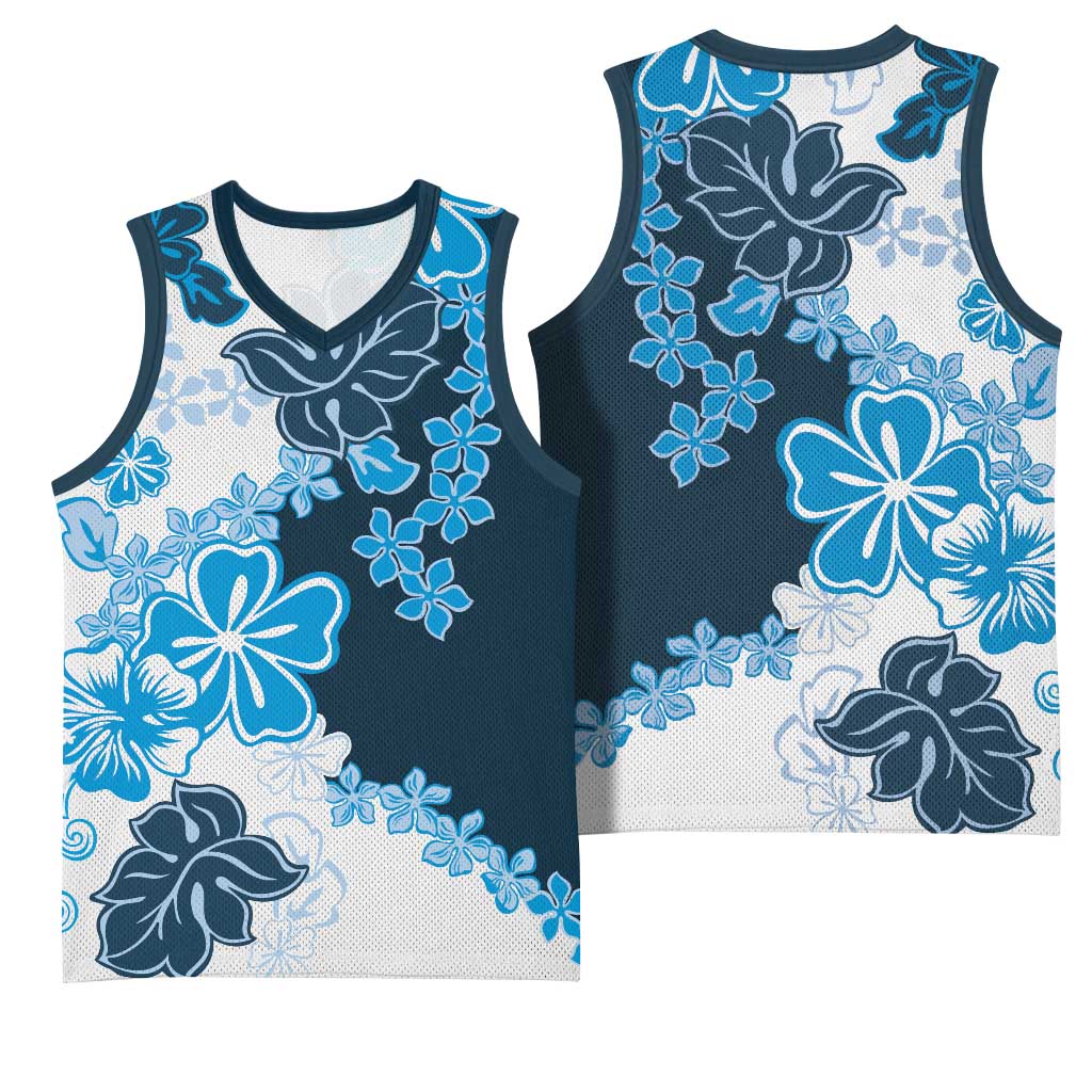 Blue Hibiscus Plumeria Floral Basketball Jersey LT01 - Polynesian Pride