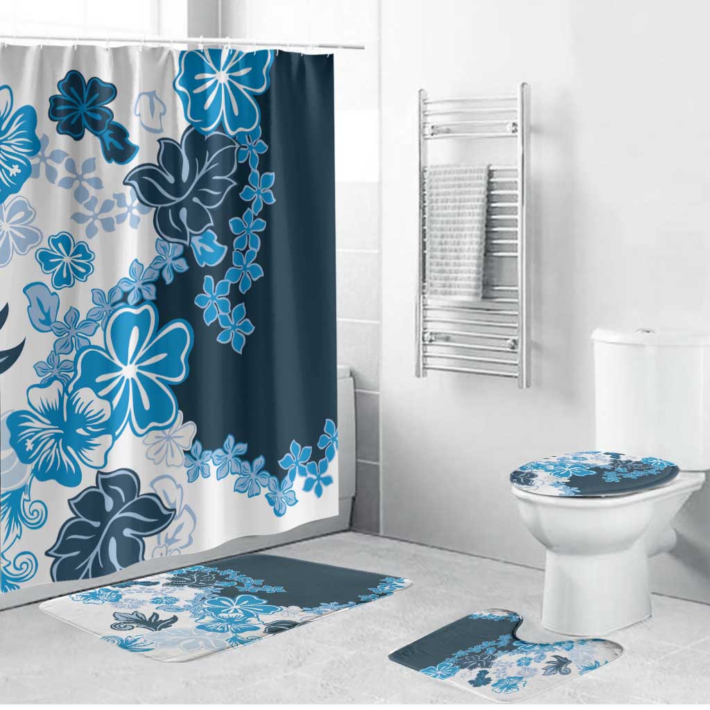 Blue Hibiscus Plumeria Floral Bathroom Set - Polynesian Pride
