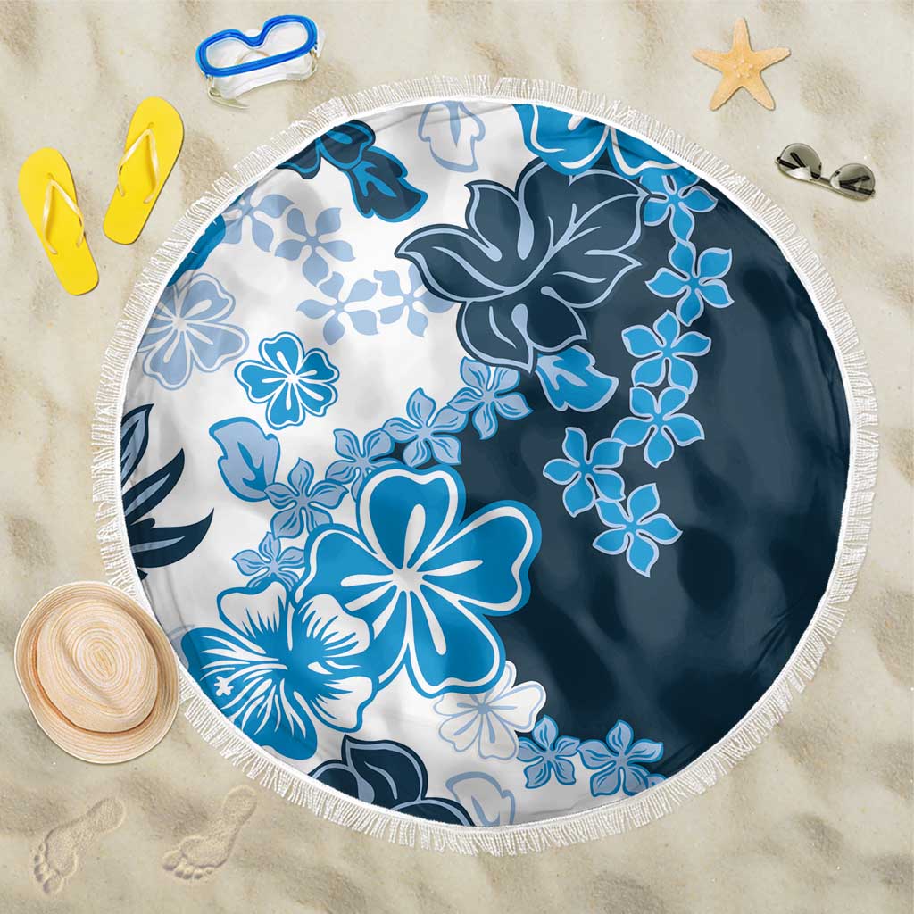 Blue Hibiscus Plumeria Floral Beach Blanket LT01 One Size 150cm Blue - Polynesian Pride
