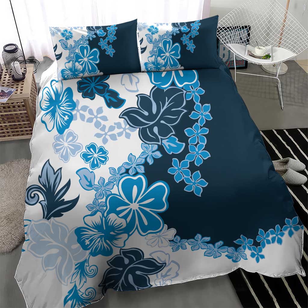 Blue Hibiscus Plumeria Floral Bedding Set - Polynesian Pride