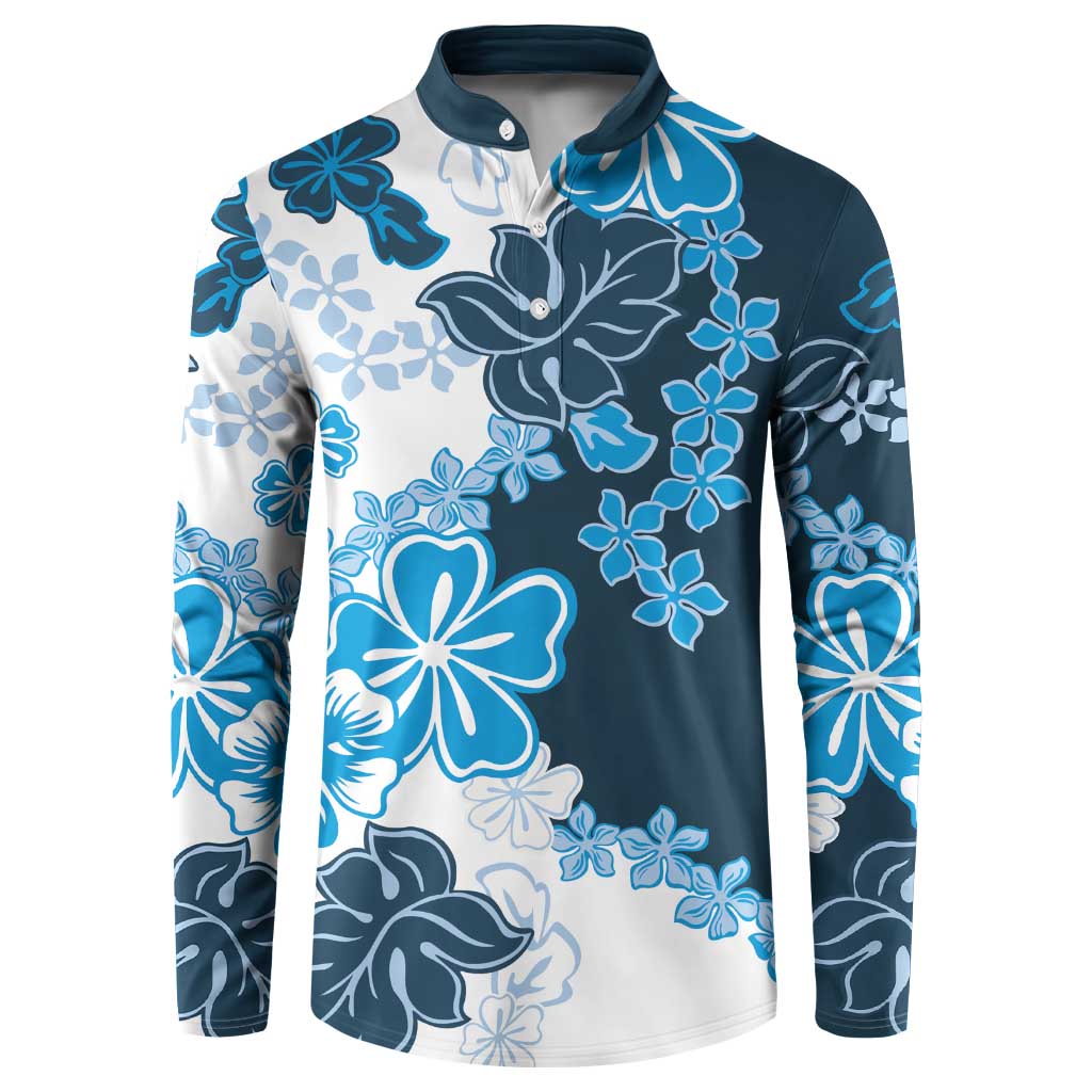Blue Hibiscus Plumeria Floral Button Sweatshirt LT01 Blue - Polynesian Pride