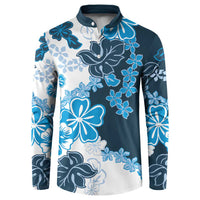 Blue Hibiscus Plumeria Floral Button Sweatshirt LT01 Blue - Polynesian Pride