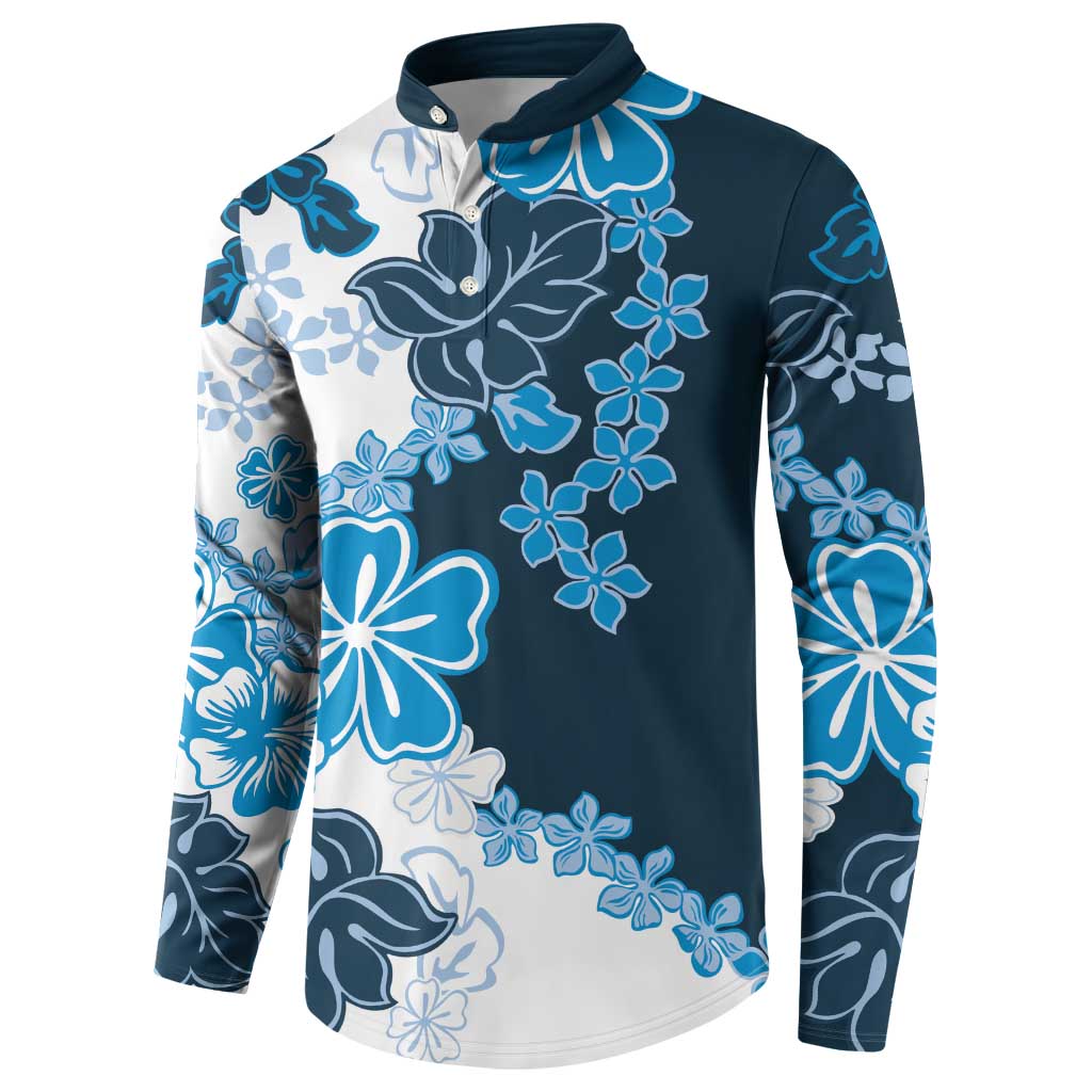 Blue Hibiscus Plumeria Floral Button Sweatshirt LT01 - Polynesian Pride
