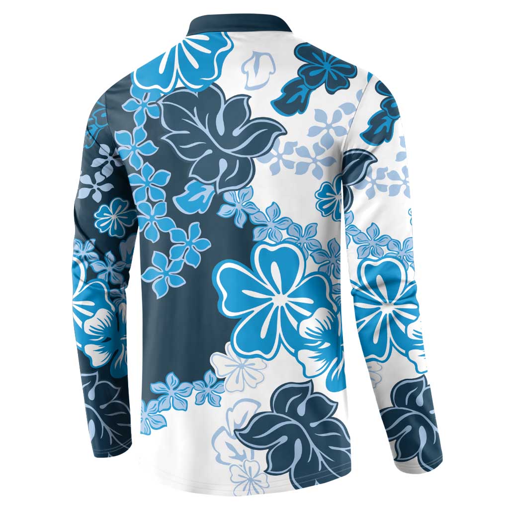 Blue Hibiscus Plumeria Floral Button Sweatshirt LT01 - Polynesian Pride