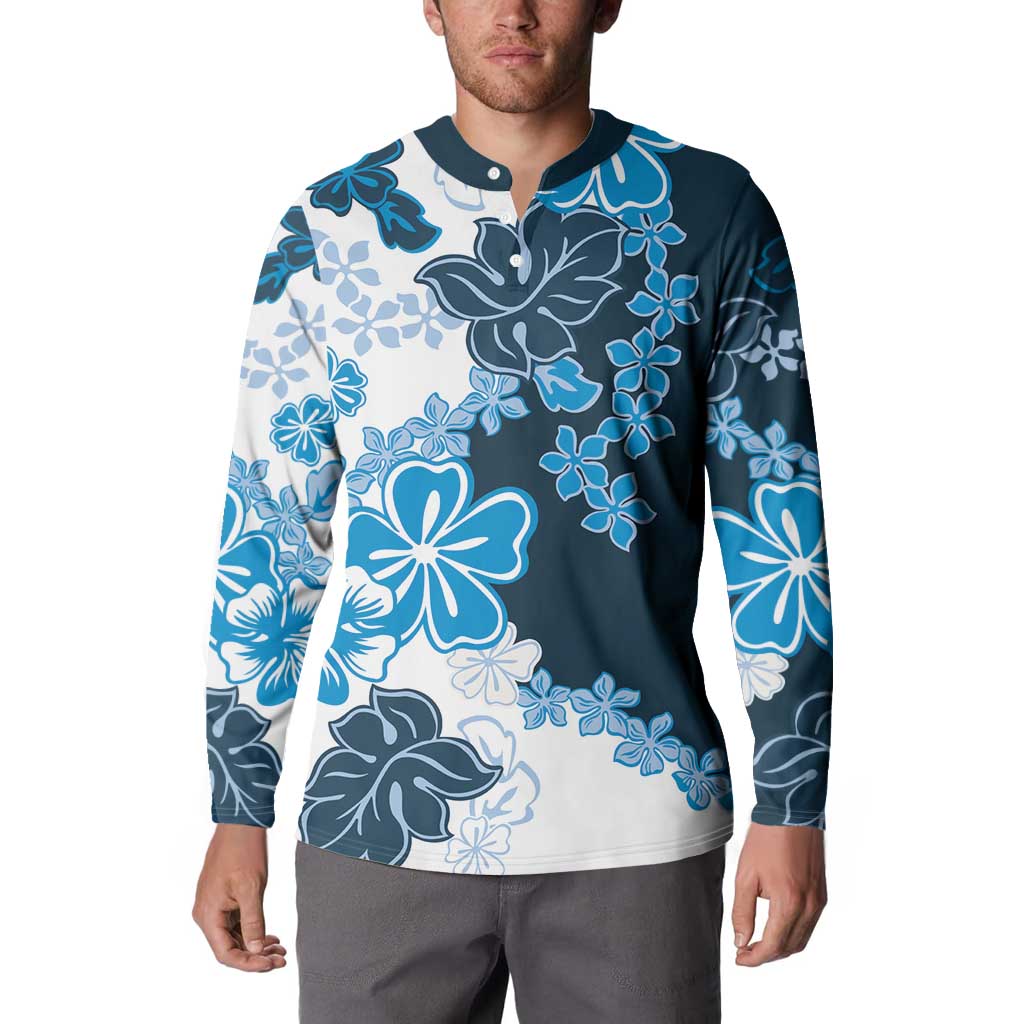 Blue Hibiscus Plumeria Floral Button Sweatshirt LT01 - Polynesian Pride