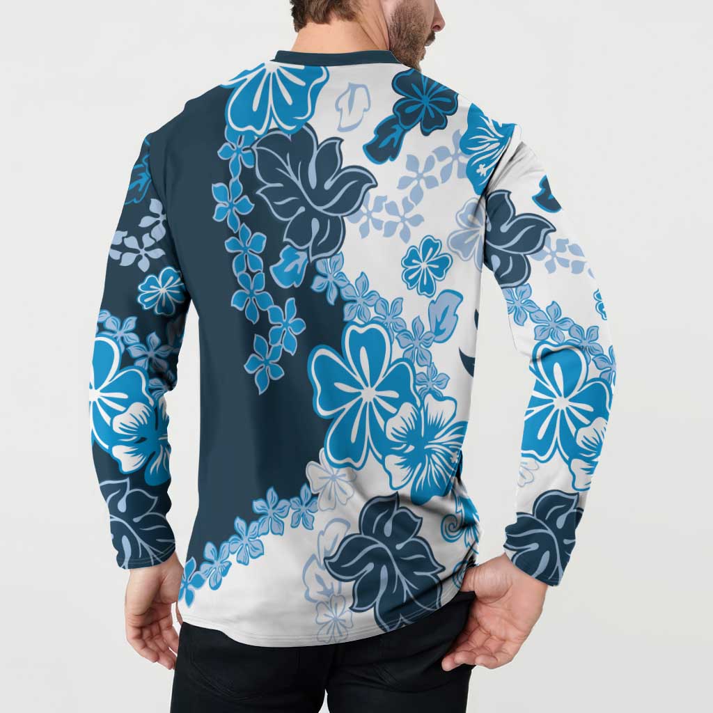 Blue Hibiscus Plumeria Floral Button Sweatshirt LT01 - Polynesian Pride