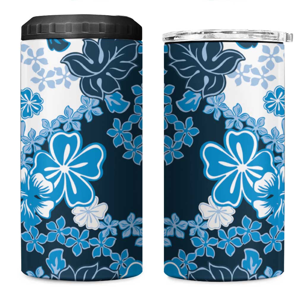 Blue Hibiscus Plumeria Floral 4 in 1 Can Cooler Tumbler LT01 One Size: 16 oz Blue - Polynesian Pride