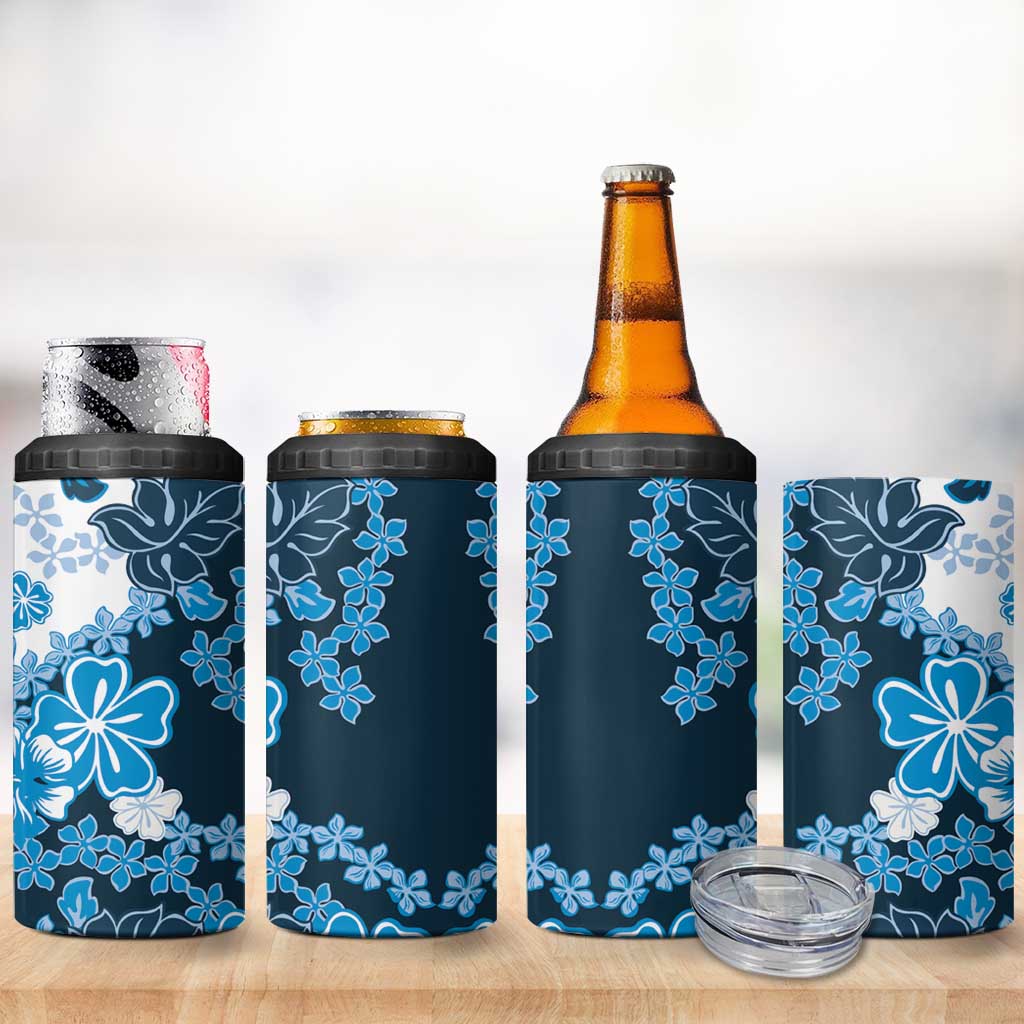 Blue Hibiscus Plumeria Floral 4 in 1 Can Cooler Tumbler LT01 - Polynesian Pride