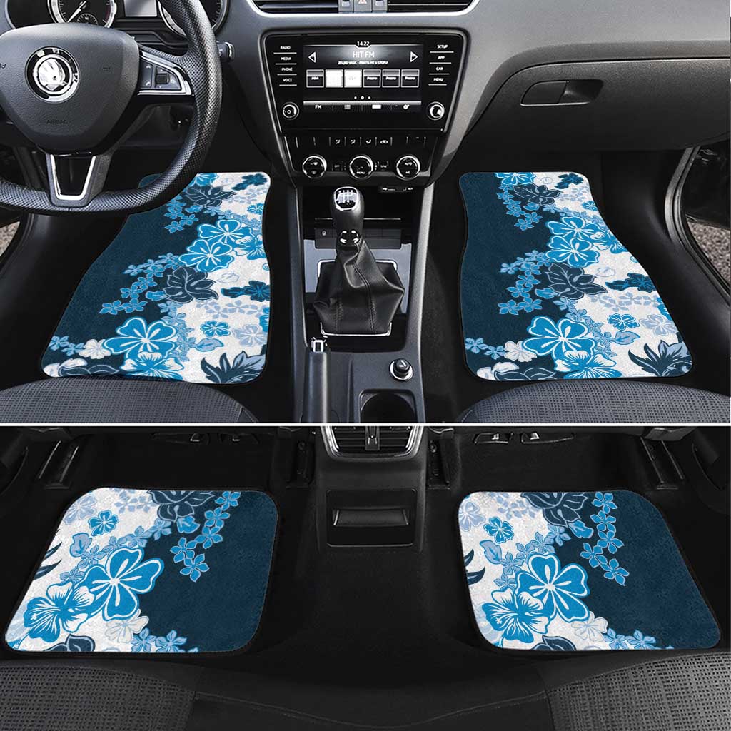 Blue Hibiscus Plumeria Floral Car Mats LT01 Set 4pcs Blue - Polynesian Pride