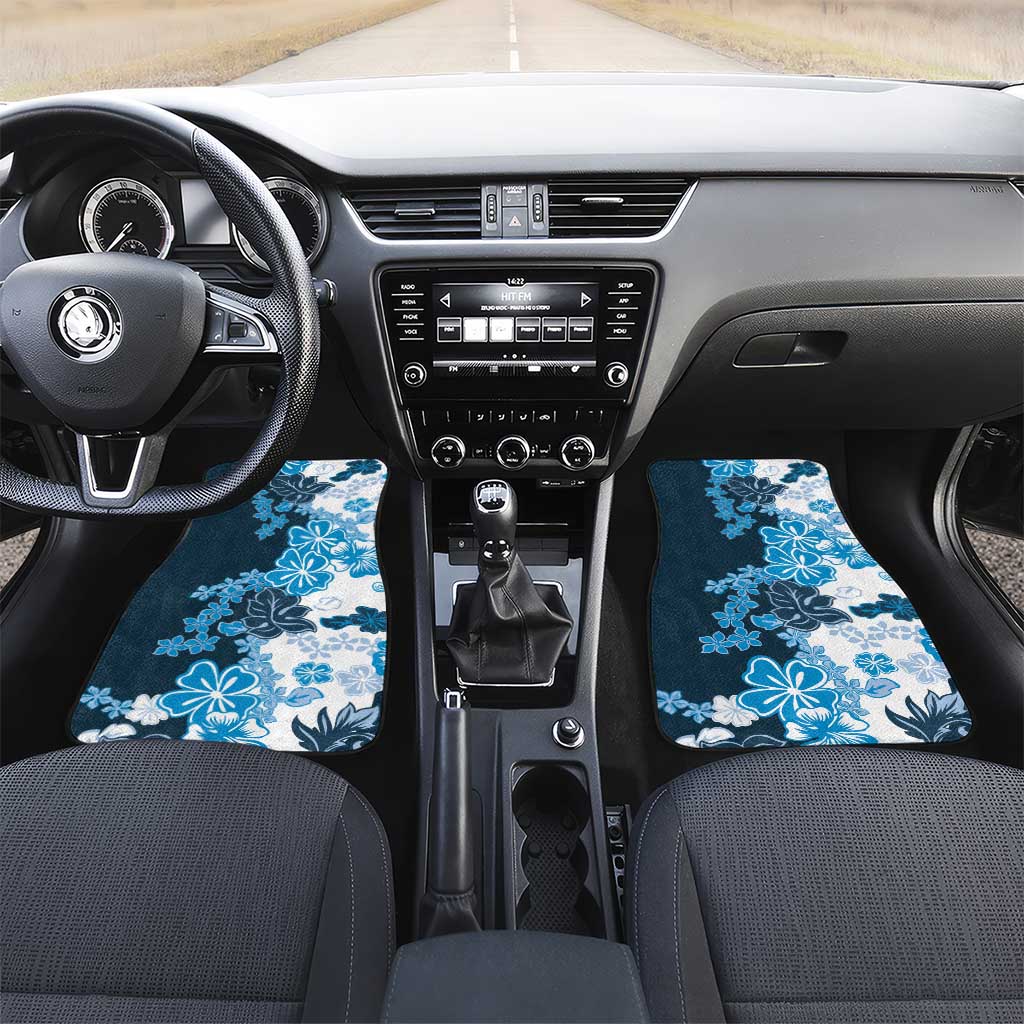 Blue Hibiscus Plumeria Floral Car Mats LT01 Set 2pcs - Front Blue - Polynesian Pride