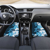 Blue Hibiscus Plumeria Floral Car Mats LT01 Set 2pcs - Front Blue - Polynesian Pride