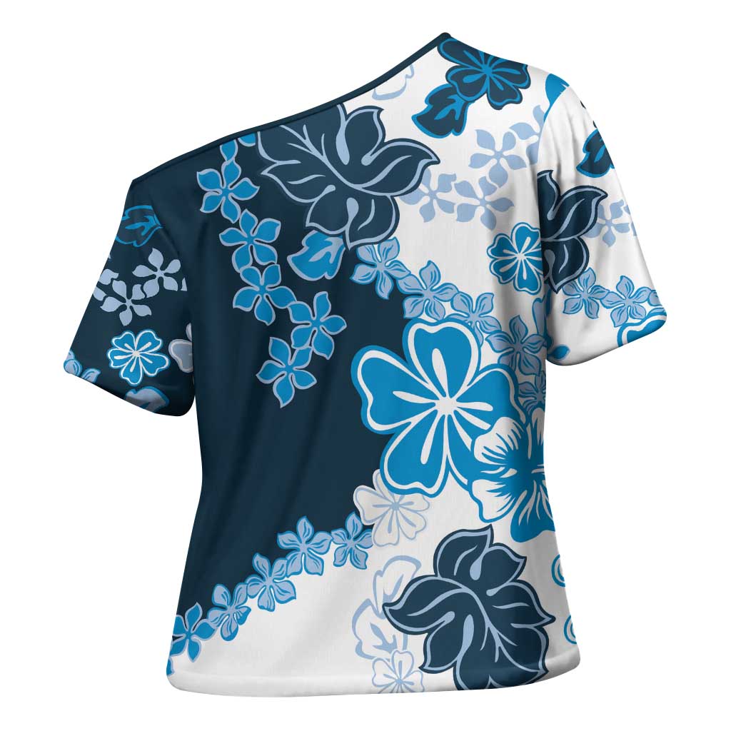 Blue Hibiscus Plumeria Floral Cross Shoulder Shirt LT01 - Polynesian Pride