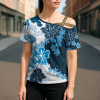 Blue Hibiscus Plumeria Floral Cross Shoulder Shirt LT01 - Polynesian Pride