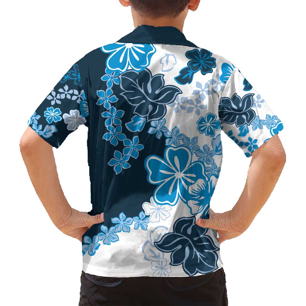 Blue Hibiscus Plumeria Floral Family Matching Long Sleeve Bodycon Dress and Hawaiian Shirt - Polynesian Pride