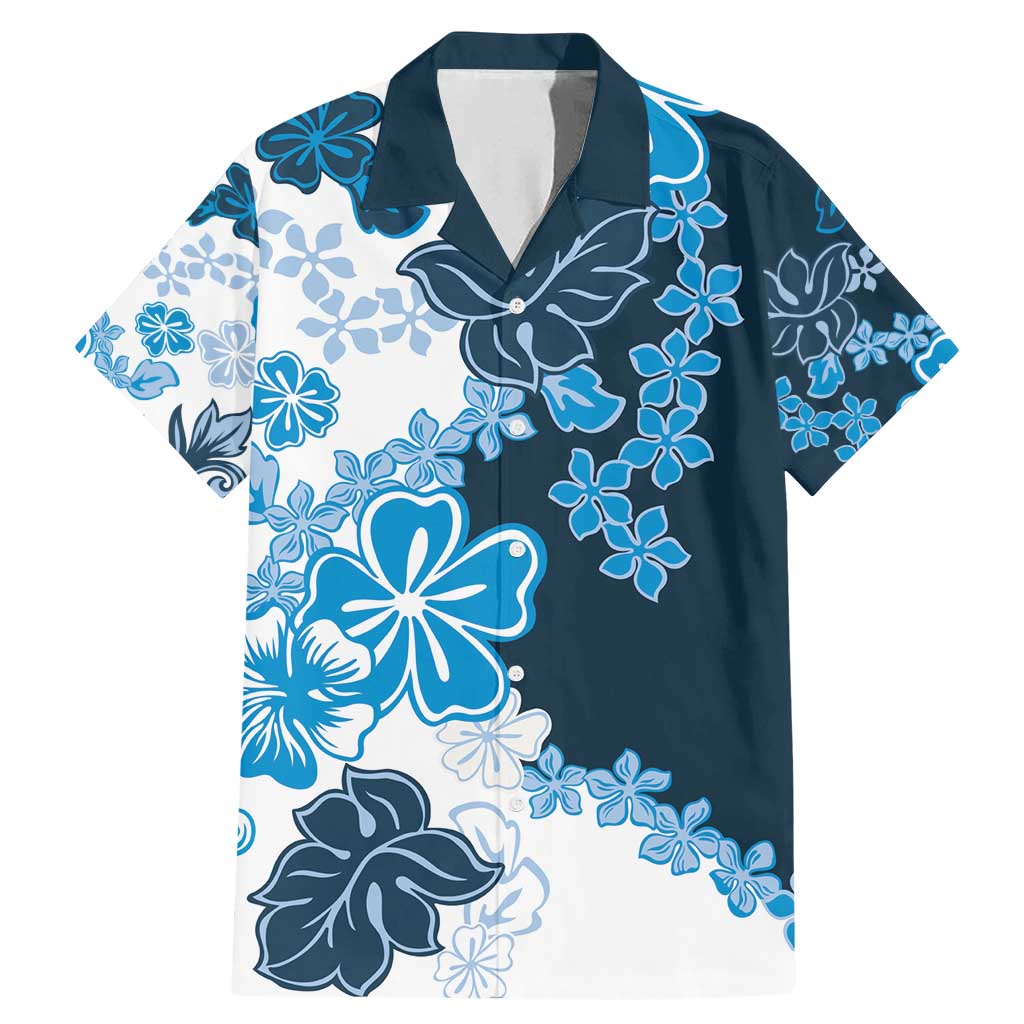 Blue Hibiscus Plumeria Floral Family Matching Mermaid Dress and Hawaiian Shirt - Polynesian Pride
